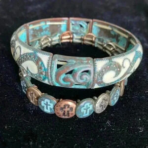 Western Bracelet Set Cross and Scroll Stretchable